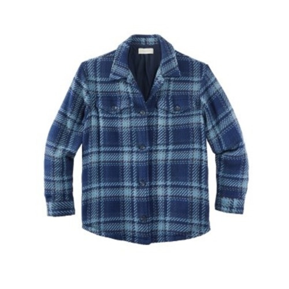 Outerknown Blue Plaid Blanket Shirt Jacket Organic Cotton Women Small Petit